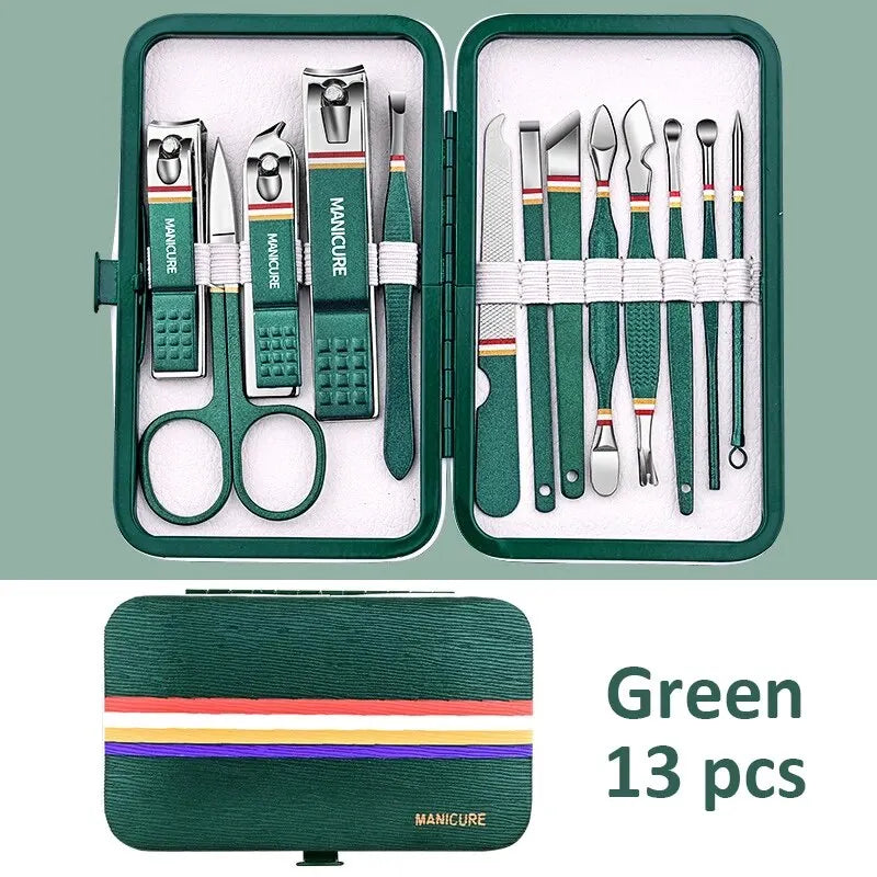6-9 Pcs Manicure Set With Leather Case Professional Foot And Face Care Tool Kits Stainless Steel Nail Clipper Sets Gift