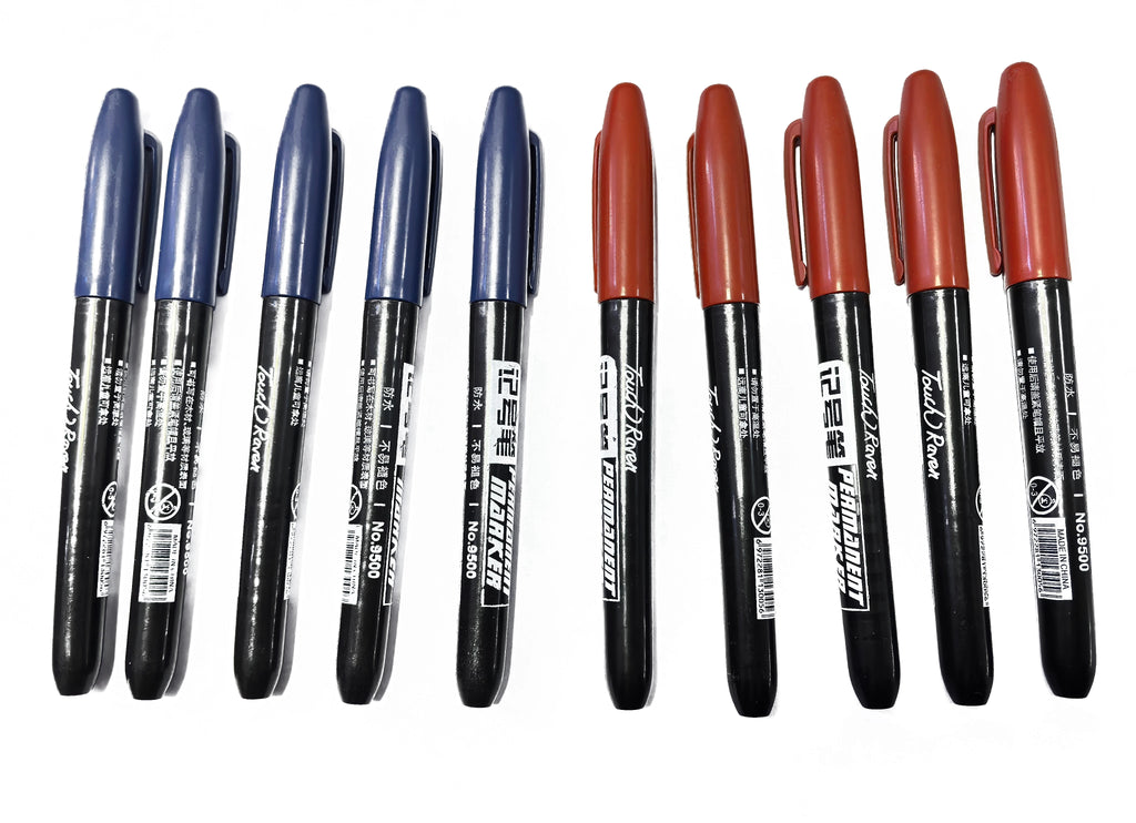 6PCs/Set Permanent Marker Pen Fine Point Waterproof Markers Thin Nib Crude Nib Black Blue Red Ink 1.5mm Fine Color Marker Pens
