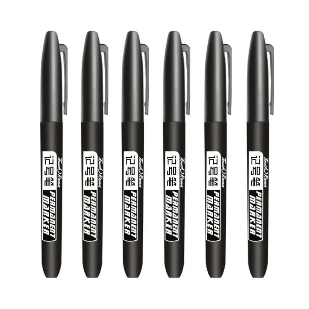 6PCs/Set Permanent Marker Pen Fine Point Waterproof Markers Thin Nib Crude Nib Black Blue Red Ink 1.5mm Fine Color Marker Pens